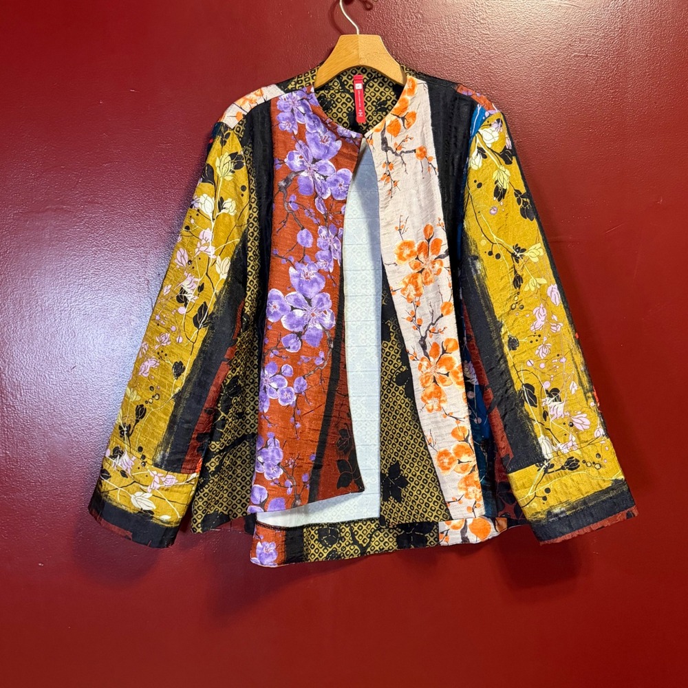 IC Collection Patchwork Floral Jacket XL Open Fro… - image 2